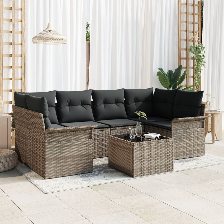 7-Delige Tuin Sofa Set Met Kussens Grijs Poly Rattan