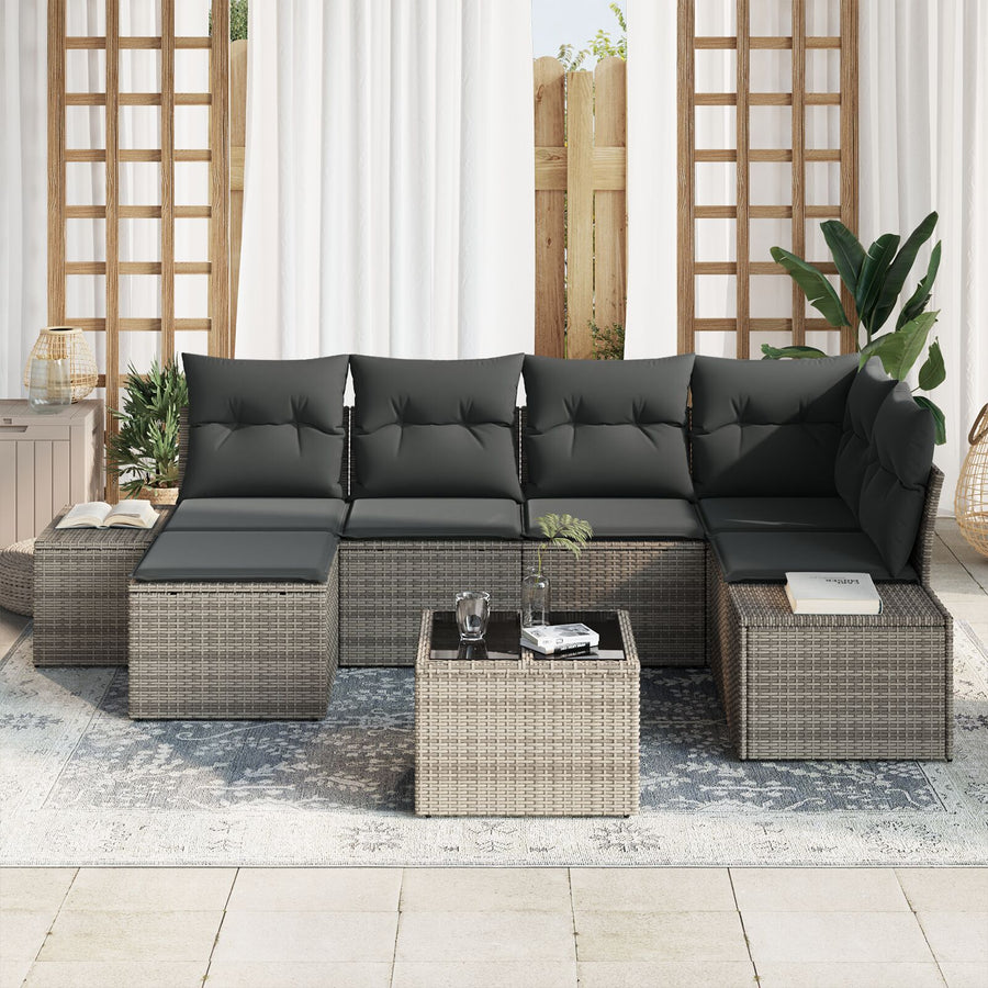 6-Delige Tuin Sofa Set Met Kussens Zwart Poly Rattan