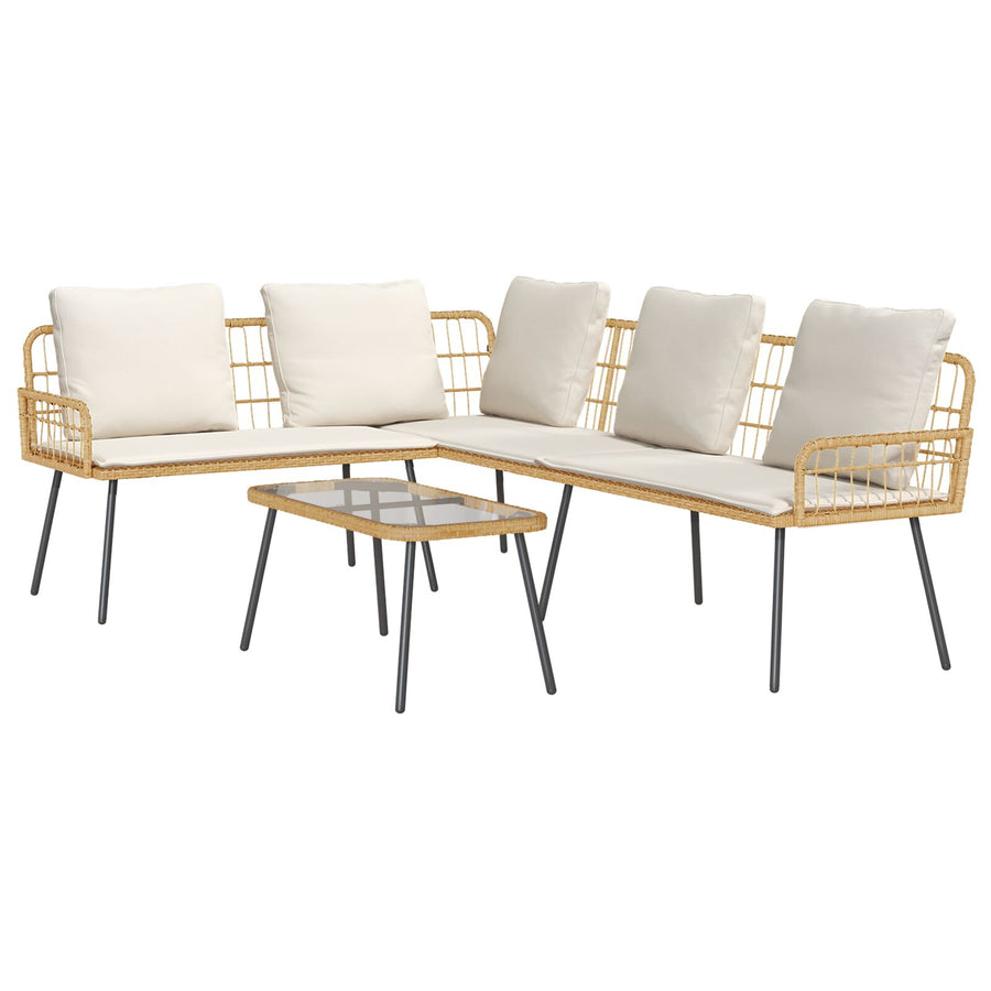2-Delige Tuinsofa Set Met Kussens Van Poly Rattan Natuurlijk Sofa + tafel