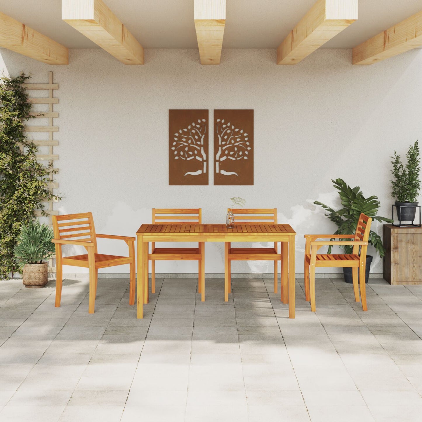 5-Delige Tuin Eetset In Massief Acaciahout 4-Persoons 150 cm tafel lengte