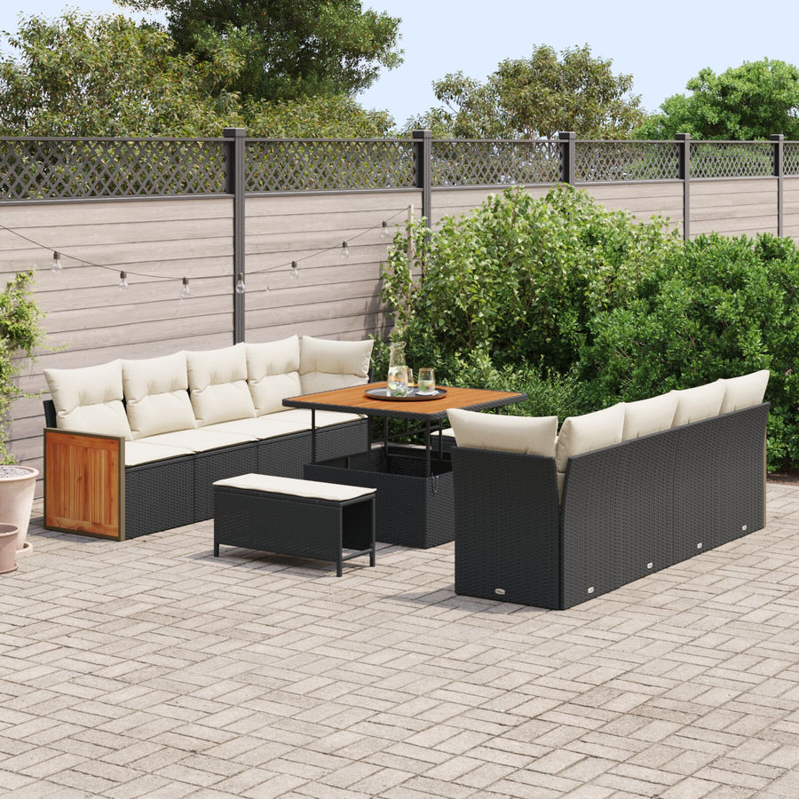 11-Delige Tuin Sofa Set Met Kussens Zwart Poly Rattan Acacia, 2-Zits Tuin Sofa Met Kussens Zwart Poly Rattan, 3-Delig Tuin Eetset Met Kussens Zwart Poly Rattan Acacia Wit
