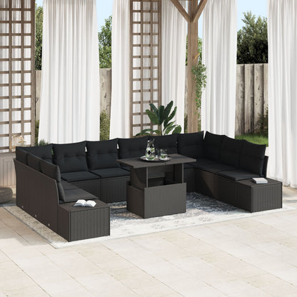 Tuinbankset Set Van 11 Zwart Rattan Tuinbankset Rechthoekig