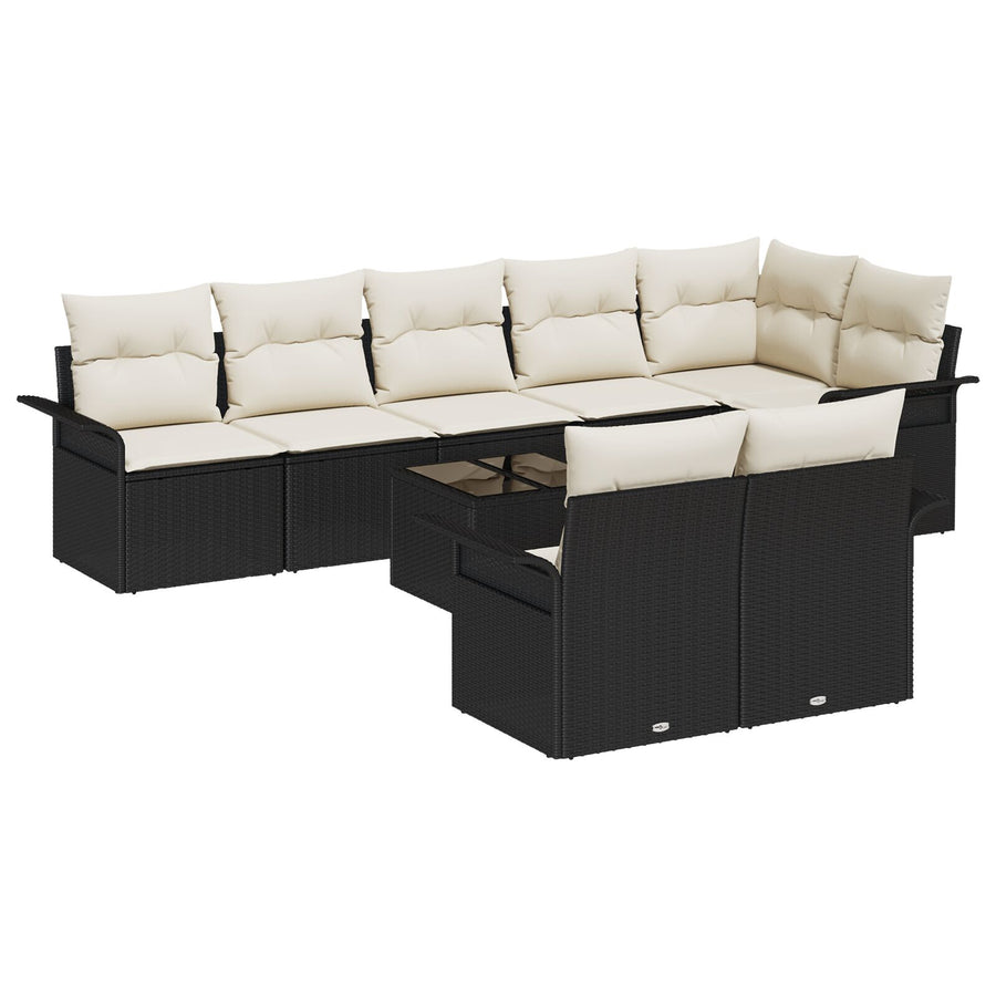 8-Delige Tuinbankset Met Kussens Bruin Poly Rattan Zwart en crème met tafel