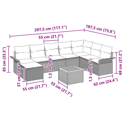 Tuin Sofa Set Set Van 9 Zwart En Crème Rattan En Stof