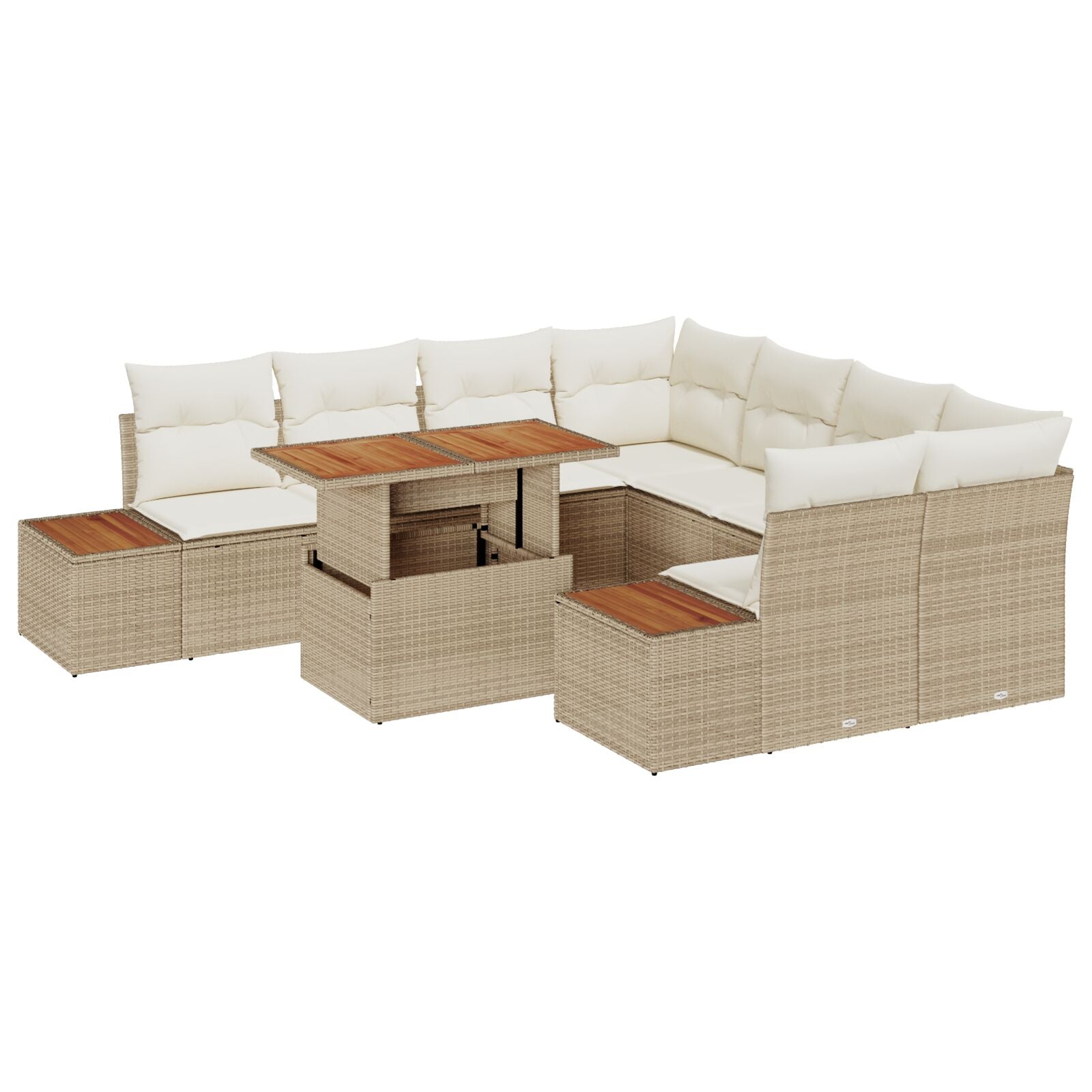Tuin Sofa Set Set Van 9 Beige Rattan Tuin Eetset Rechthoekig