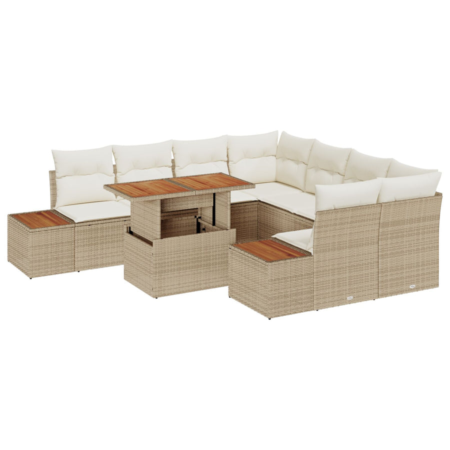 Tuin Sofa Set Set Van 9 Beige Rattan Tuin Eetset Rechthoekig