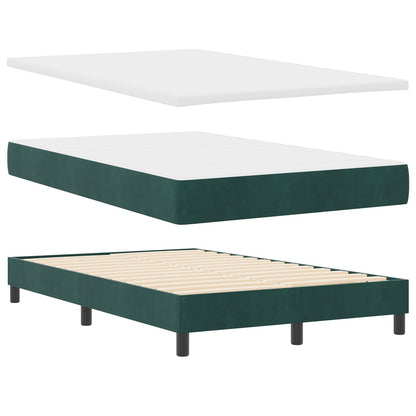 Boxspring Bed Met Matras Donkergroen Klein Dubbel Velours Blauw