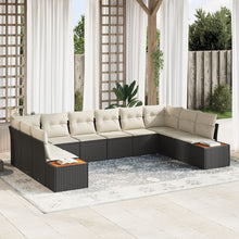 10-Delige Tuinbankenset Met Kussens Zwart Poly Rattan Acacia