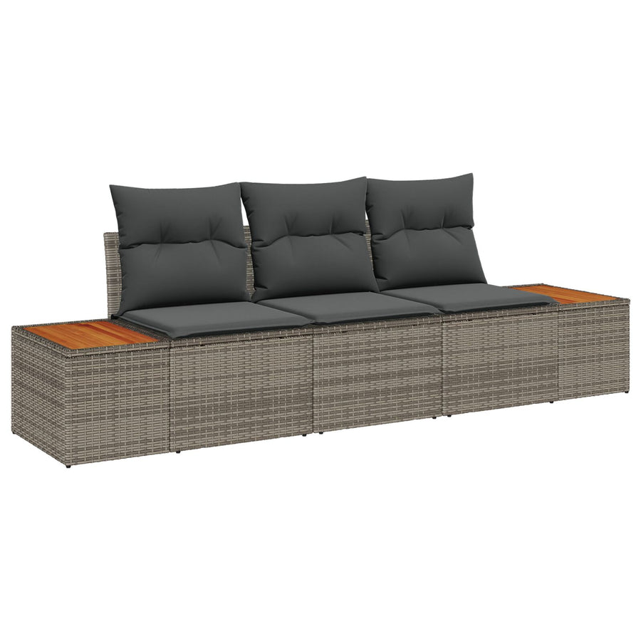 3-Delige Tuin Sofa Set Met Kussens Grijs Poly Rattan Acacia