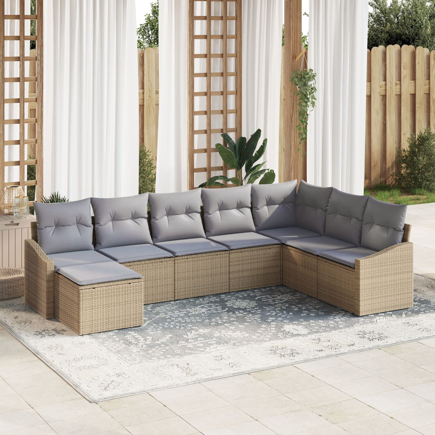 8-Delig Tuin Sofa Set Met Kussens Beige Poly Rattan
