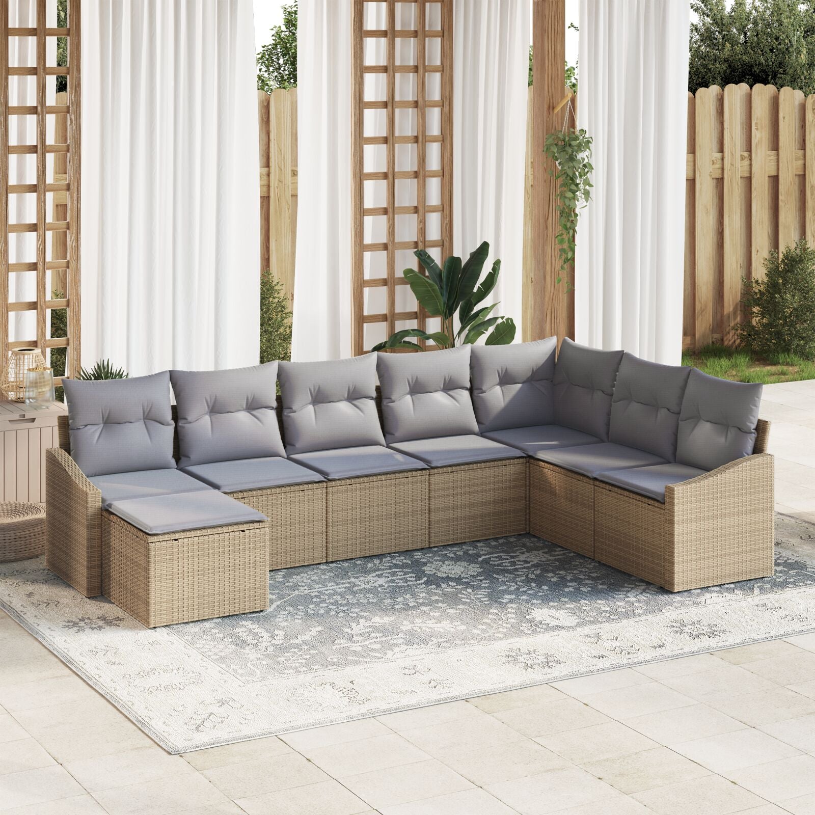 8-Delig Tuin Sofa Set Met Kussens Beige Poly Rattan