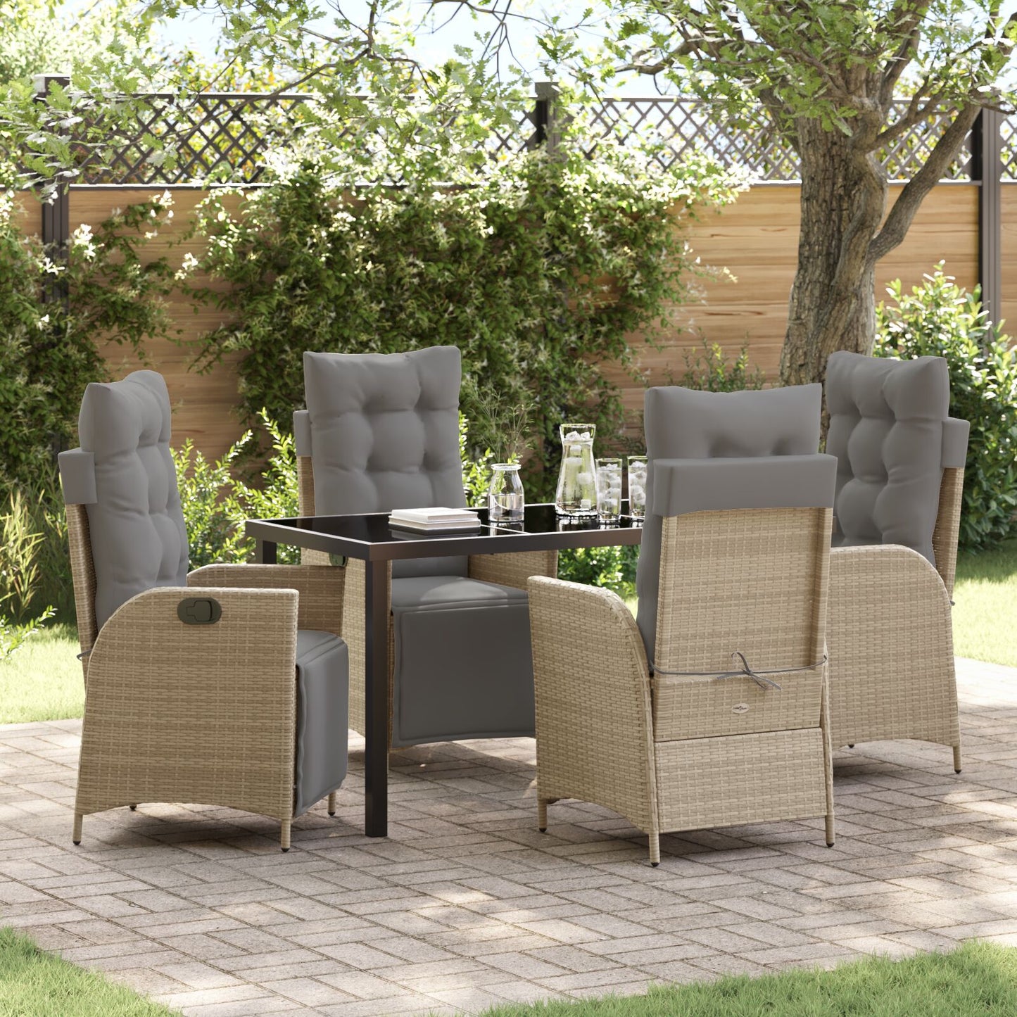 5-Delige Tuin Eettafel Set Beige Poly Rattan