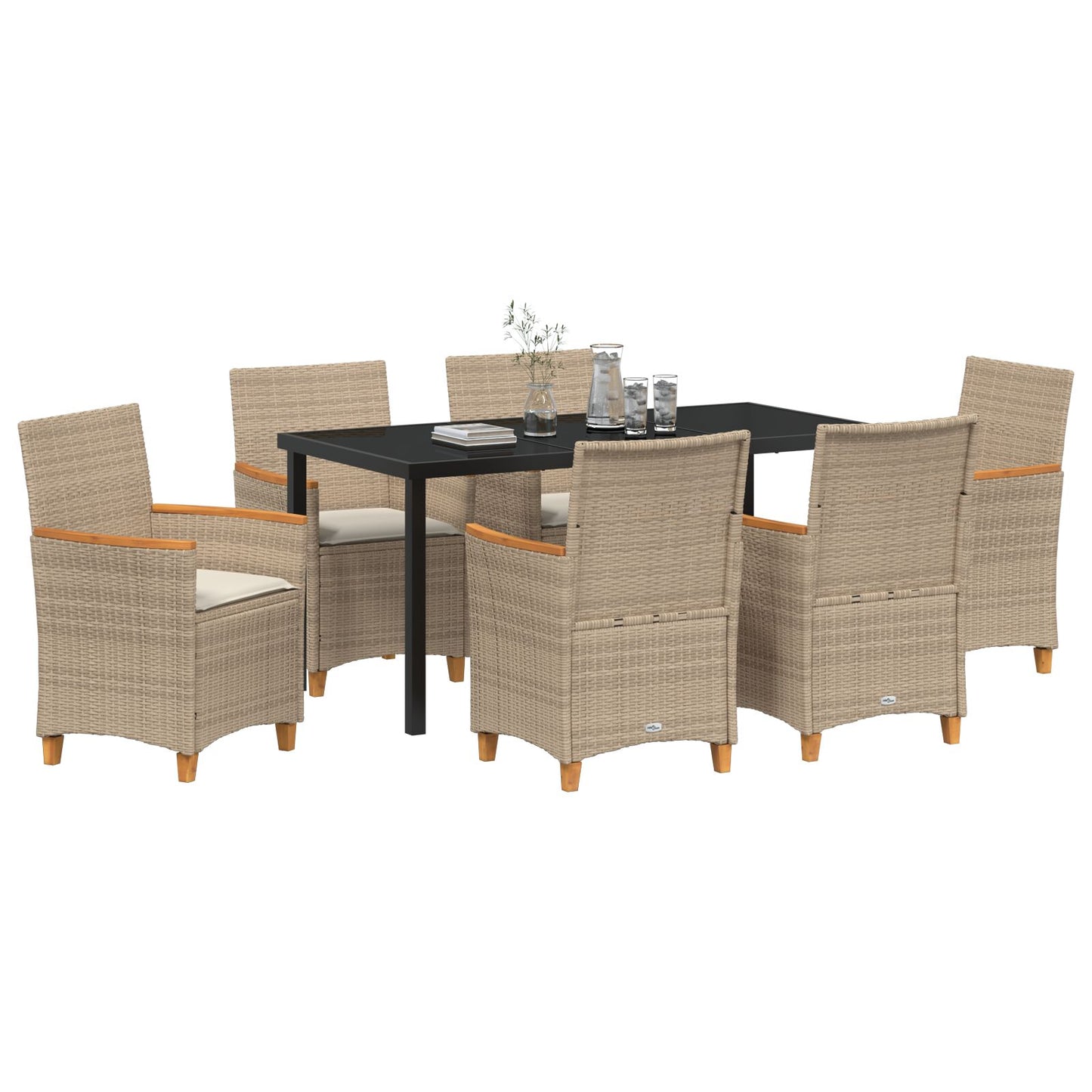 7-Delige Tuin Eetset Met Kussens Beige Poly Rattan