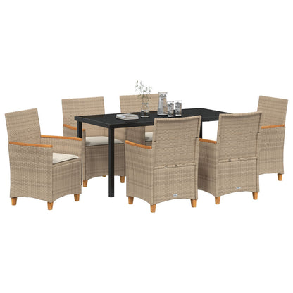 7-Delige Tuin Eetset Met Kussens Beige Poly Rattan