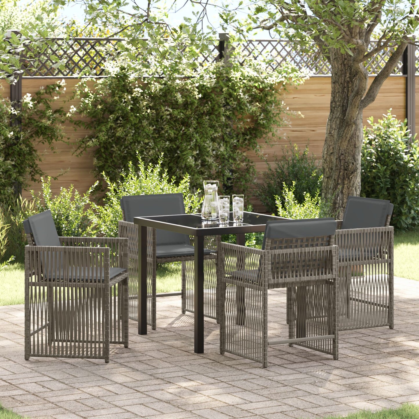 5-Delige Tuindining Set Met Kussens Grijze Poly Rattan