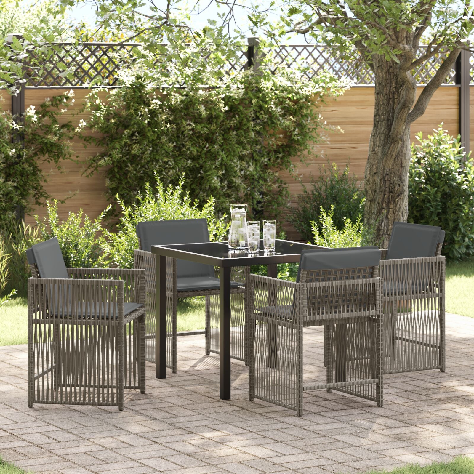 5-Delige Tuindining Set Met Kussens Grijze Poly Rattan