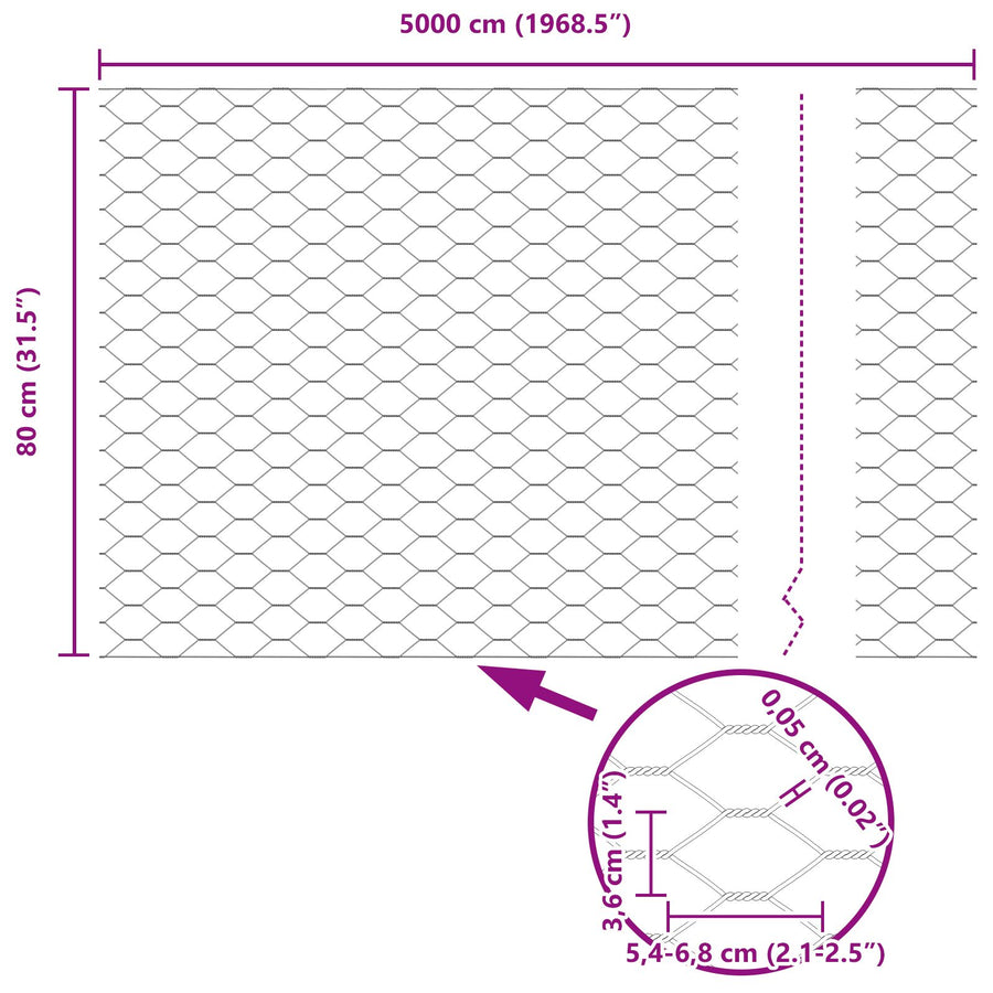 Hexagon Hek 0.8X50 M Gegalvaniseerd Staal 50 x 0.8 m 36 mm
