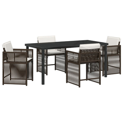 5-Delige Tuin Eettafel Set Met Kussens Bruin Poly Rattan