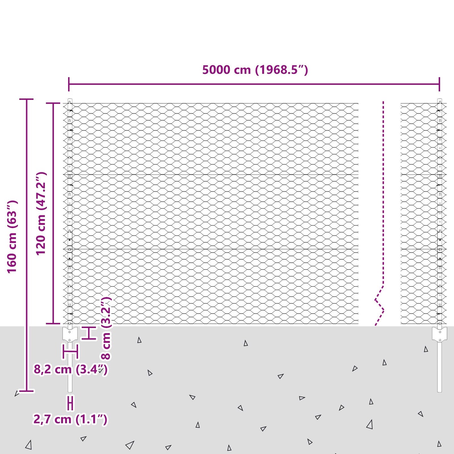 Fence Palen 22 St U-Channel Grijs 120 Cm Staal,  Zeshoekige Fence Grijs 1.2 X 50 M Staal