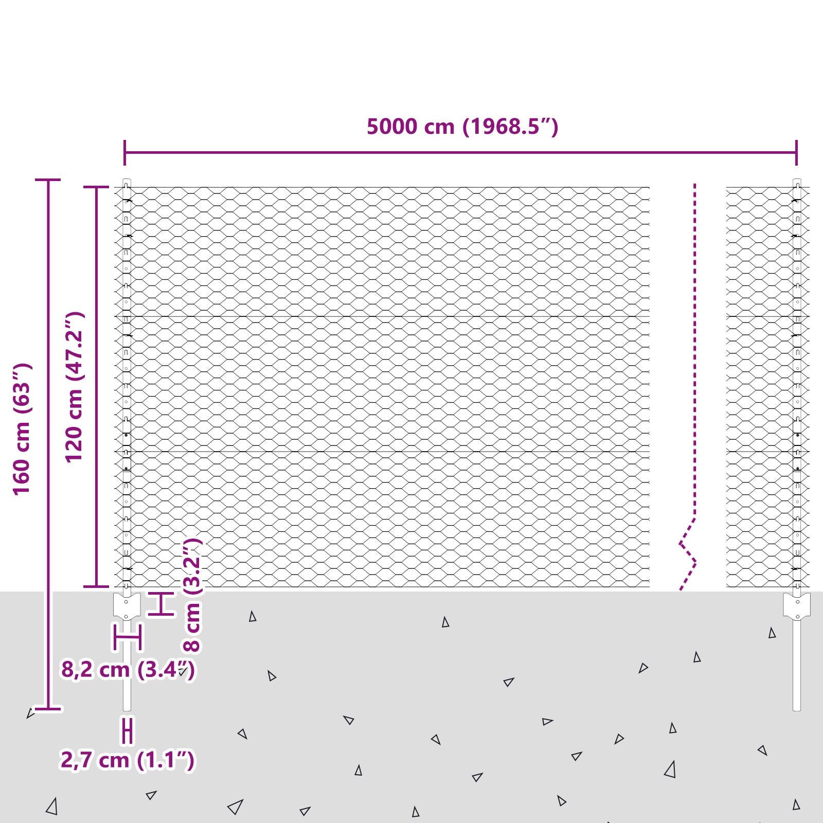 Fence Palen 22 St U-Channel Grijs 120 Cm Staal,  Zeshoekige Fence Grijs 1.2 X 50 M Staal