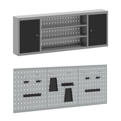 7-Delige Werkbankset Staal 3x (84/85/85 cm) Zwart 4x kast + 4x pegboard