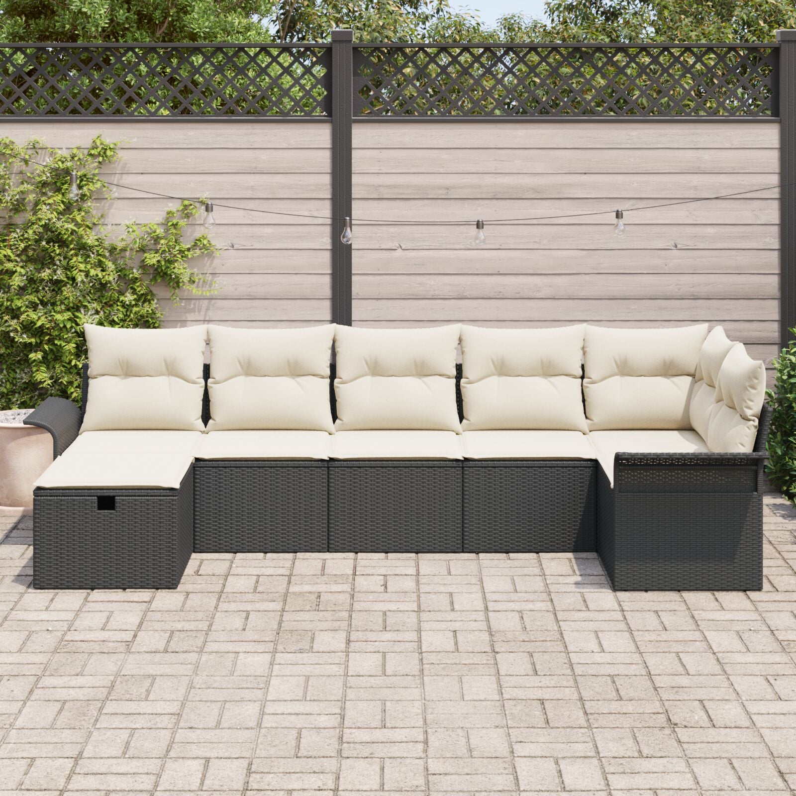 7-Delige Tuin Sofa Set Met Kussens Zwart Poly Rattan
