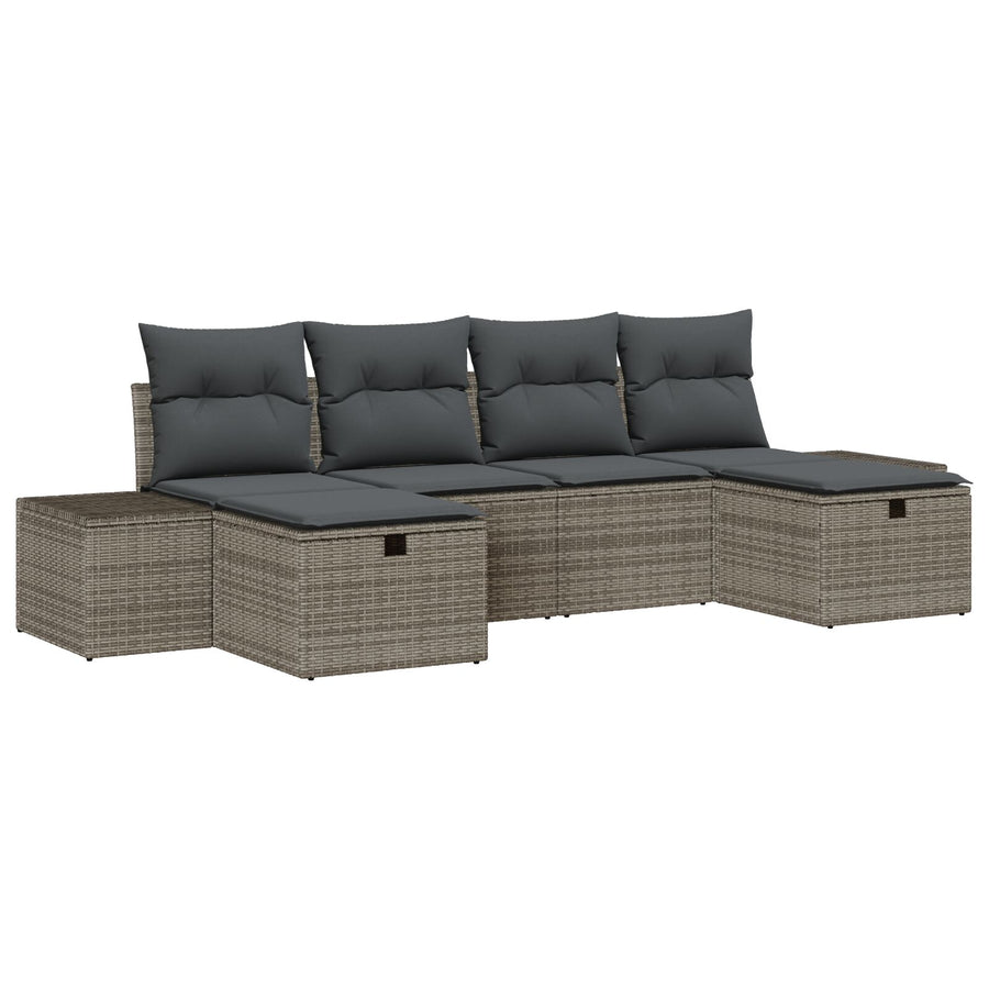 6-Delige Tuin Sofaset Met Kussens Grijs Poly Rattan