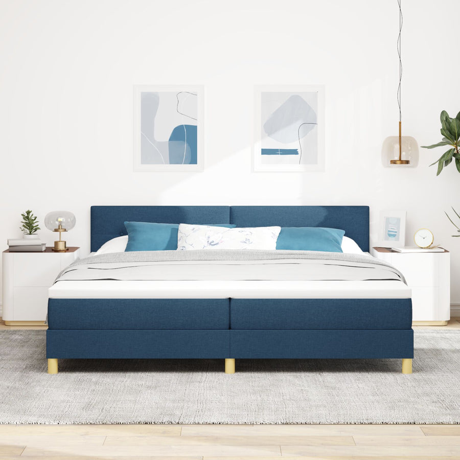 Boxspringbed Met Matras Stof Blauw 200 x 200 cm Knoopgestoffeerd