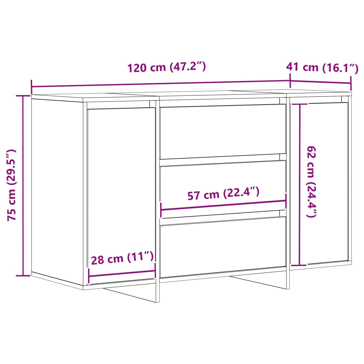 Dressoir Gerookte Eik Massief Hout Dressoir Rechthoekig