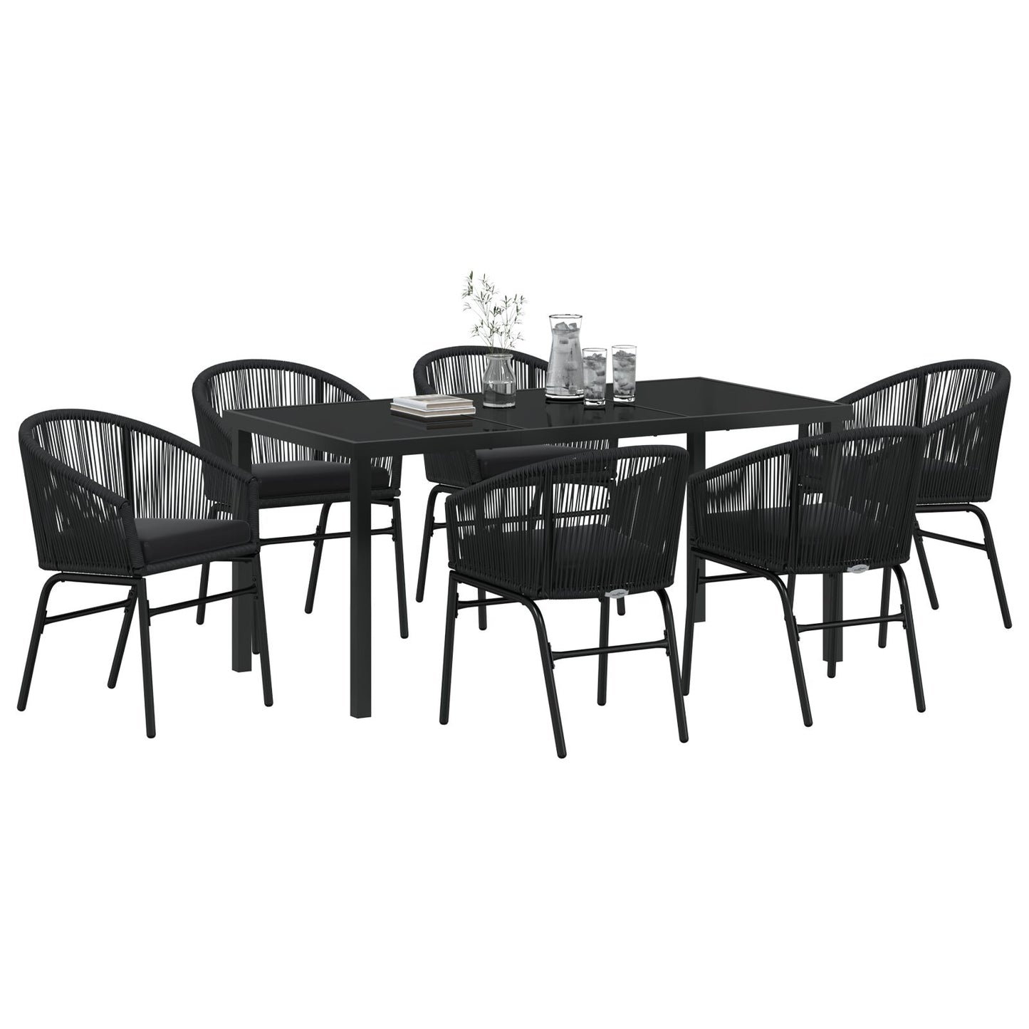 7-Delige Tuindining Set Zwart Poly Rattan