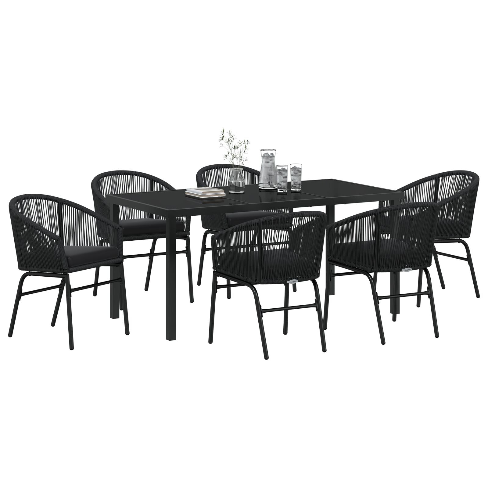7-Delige Tuindining Set Zwart Poly Rattan