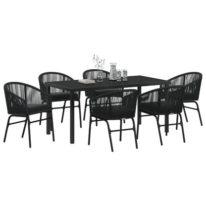 7-Delige Tuindining Set Zwart Poly Rattan