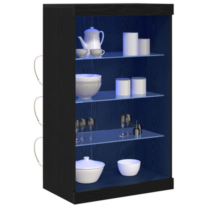 Dressoir Met Led-Verlichting Zwart Eiken 60,5X37X100 Cm
