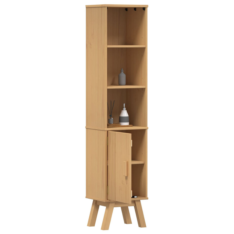 Badkamerkast Bruin 35X30X159 Cm Massief Grenenhout Geel