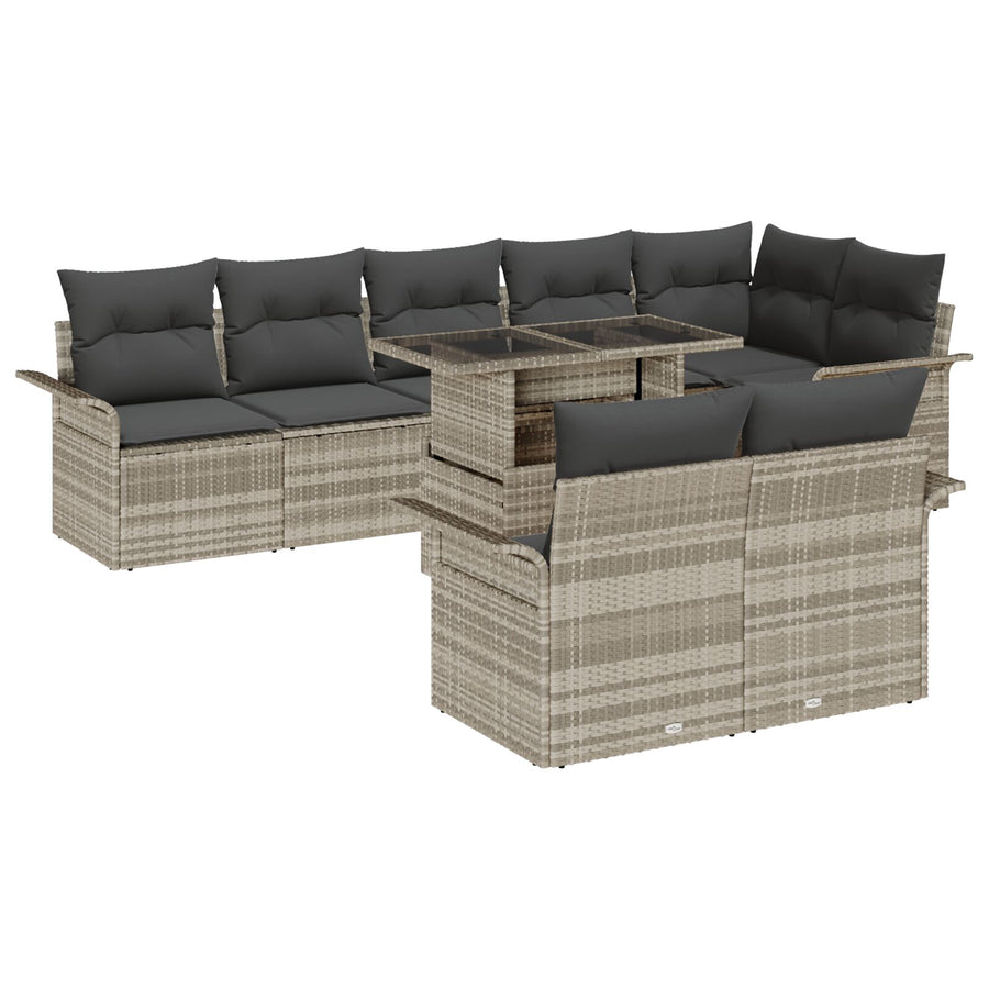 9-Delige Tuinsofa Set Met Kussens Lichtgrijze Poly Rattan