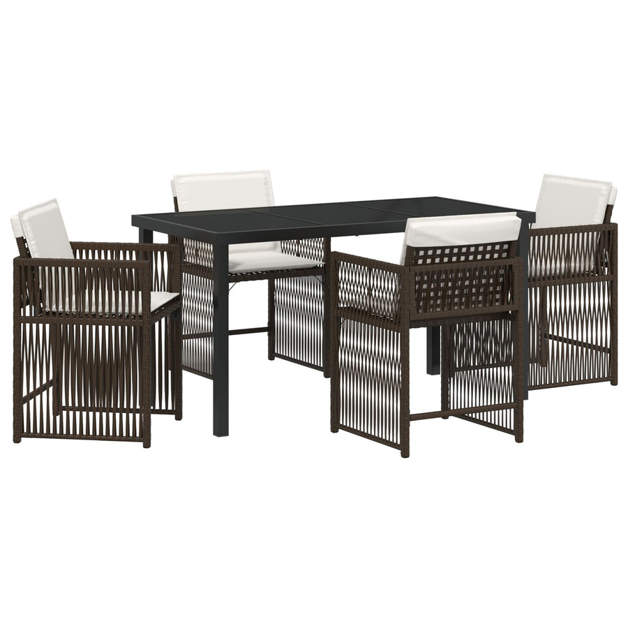 5-Delige Tuin Eettafelset Met Kussens Bruin Poly Rattan
