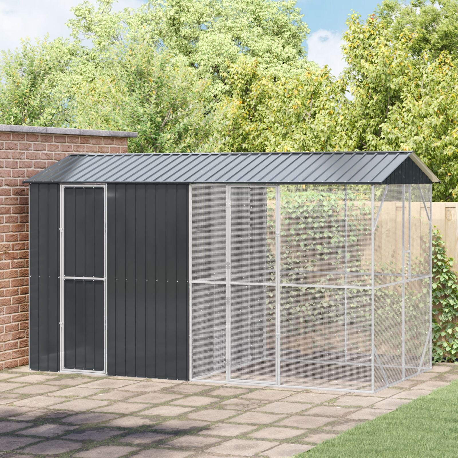 Vogelvolière Met Uitbreiding Houtskool 210X442X247 Cm Staal