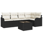 Garden Sofa Set with Cushions 6 pcs Black Poly Rattan