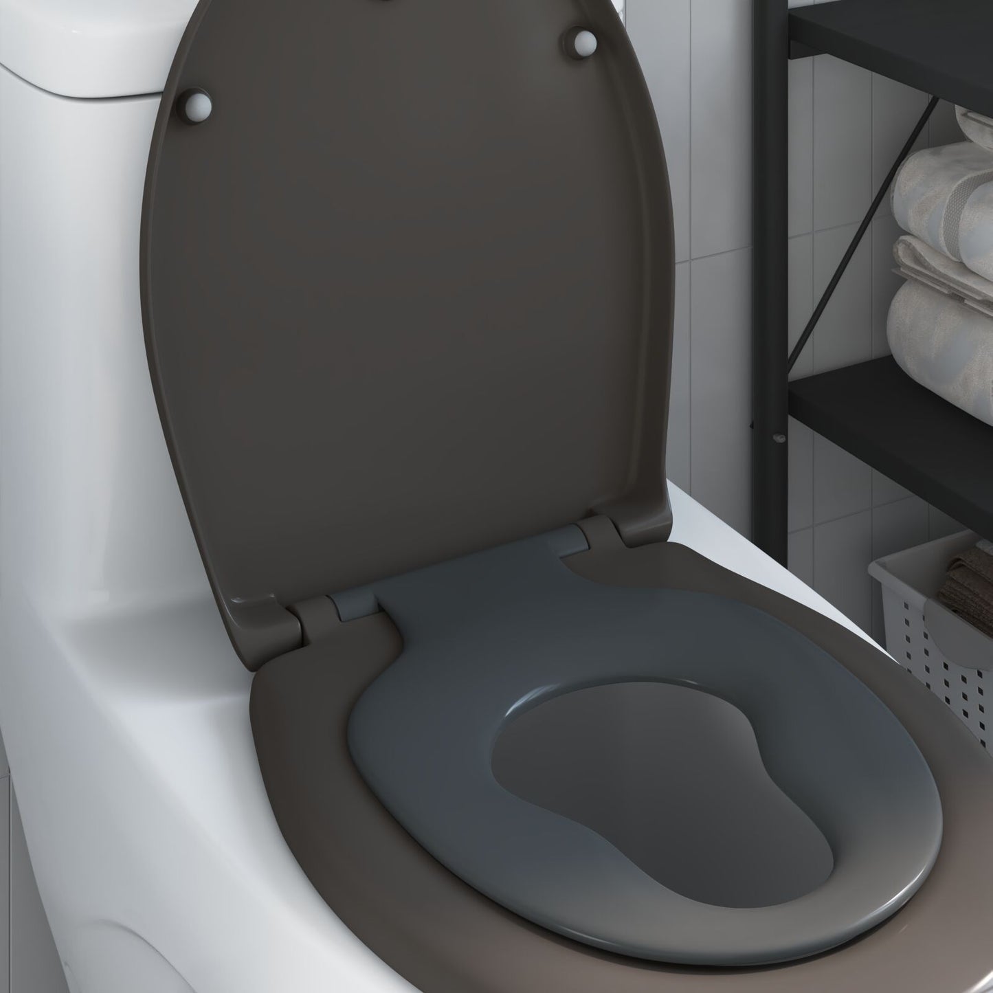 Familie Toiletbril Met Kinderbril Snelle Ontgrendeling Duroplast Anthraciet