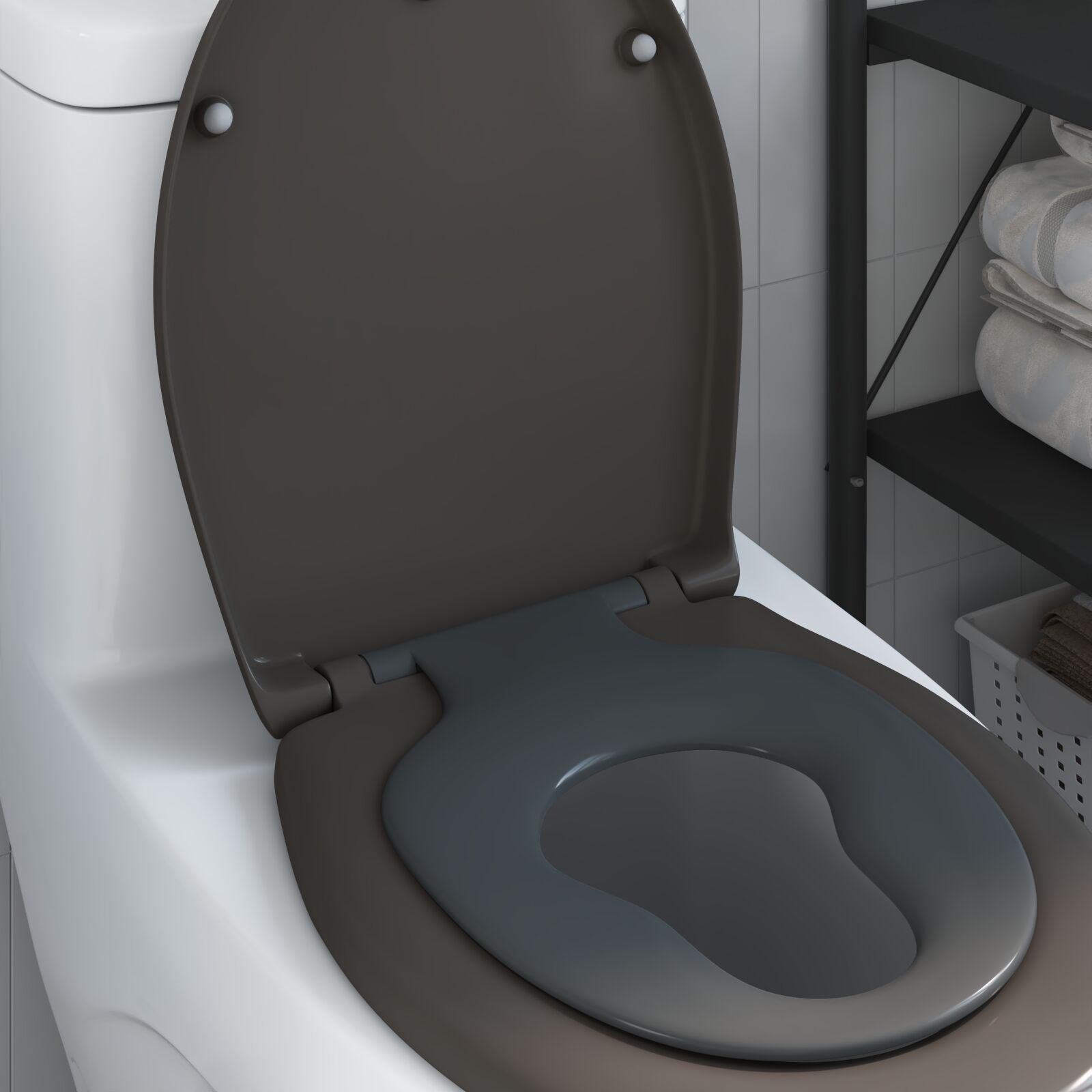 Familie Toiletbril Met Kinderbril Snelle Ontgrendeling Duroplast Anthraciet