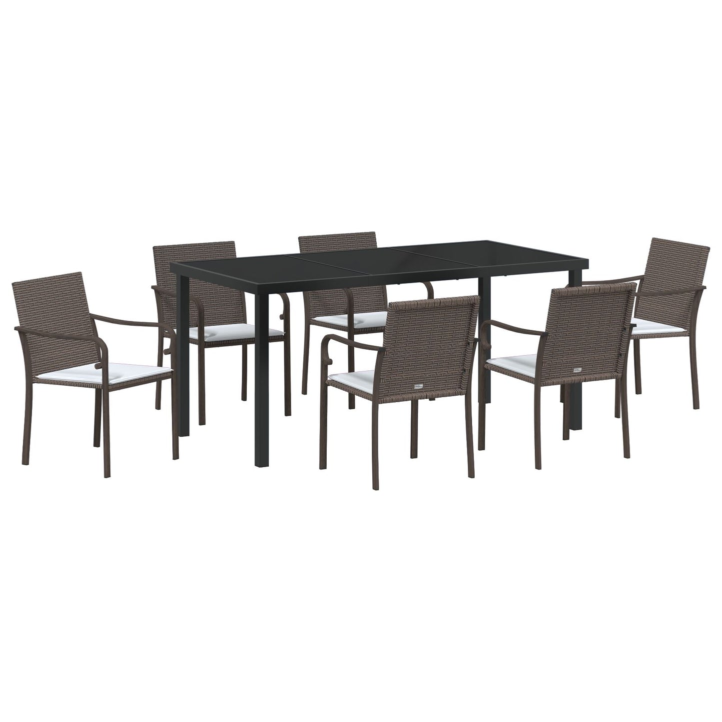 7 Delige Tuinset Met Kussens Poly Rattan 6-Persoons Bruin 160 cm