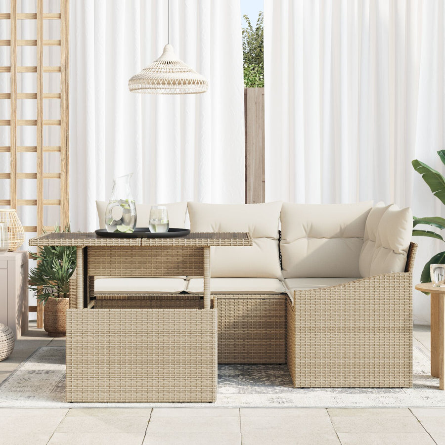 5-Delige Tuinsofa Set Met Kussens Beige Poly Rattan