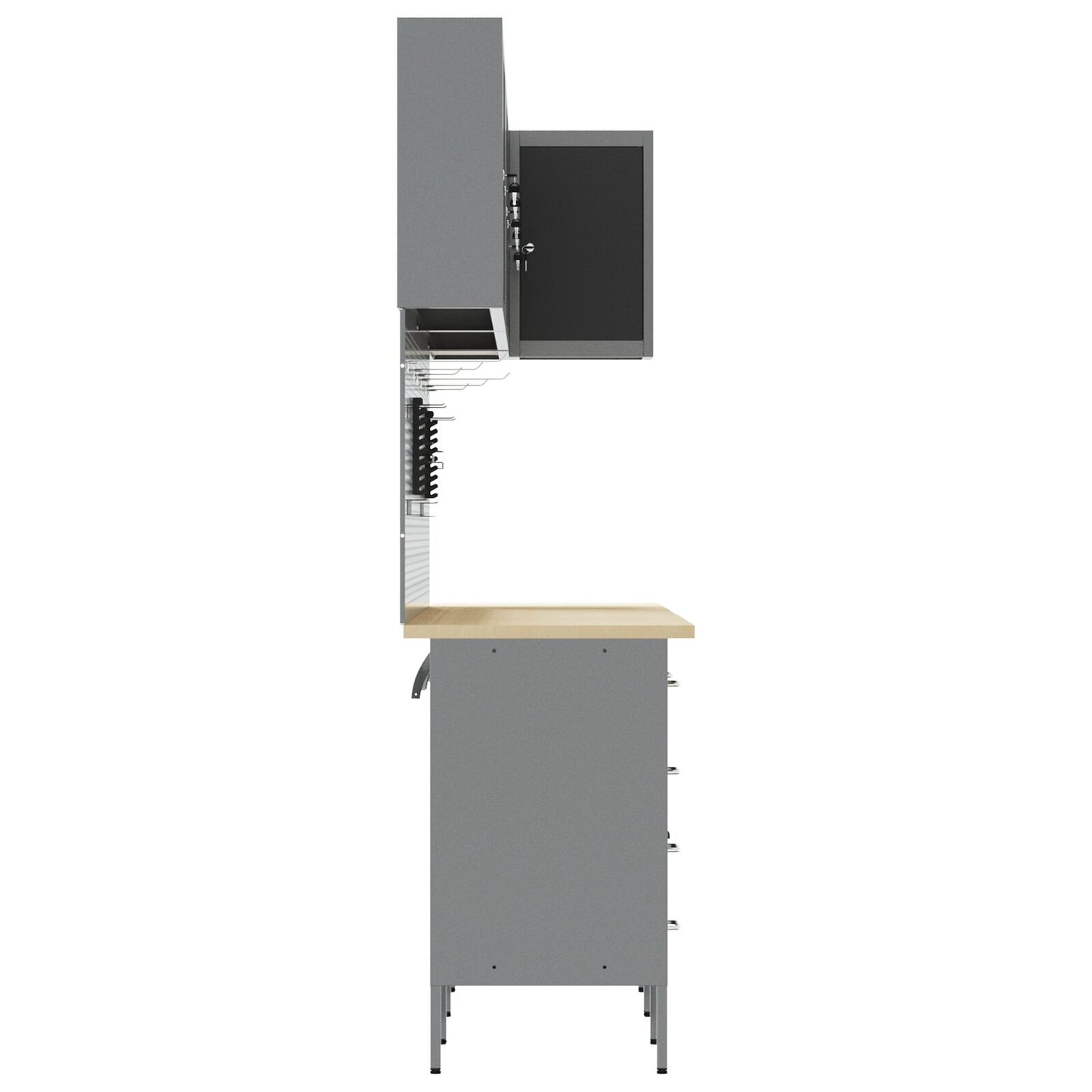 12-Delige Werkbank En Pegboard Set Mdf En Metaal 4x (2x84/2x85 cm) Zwart Tafel + 7x kast + 4x pegboard