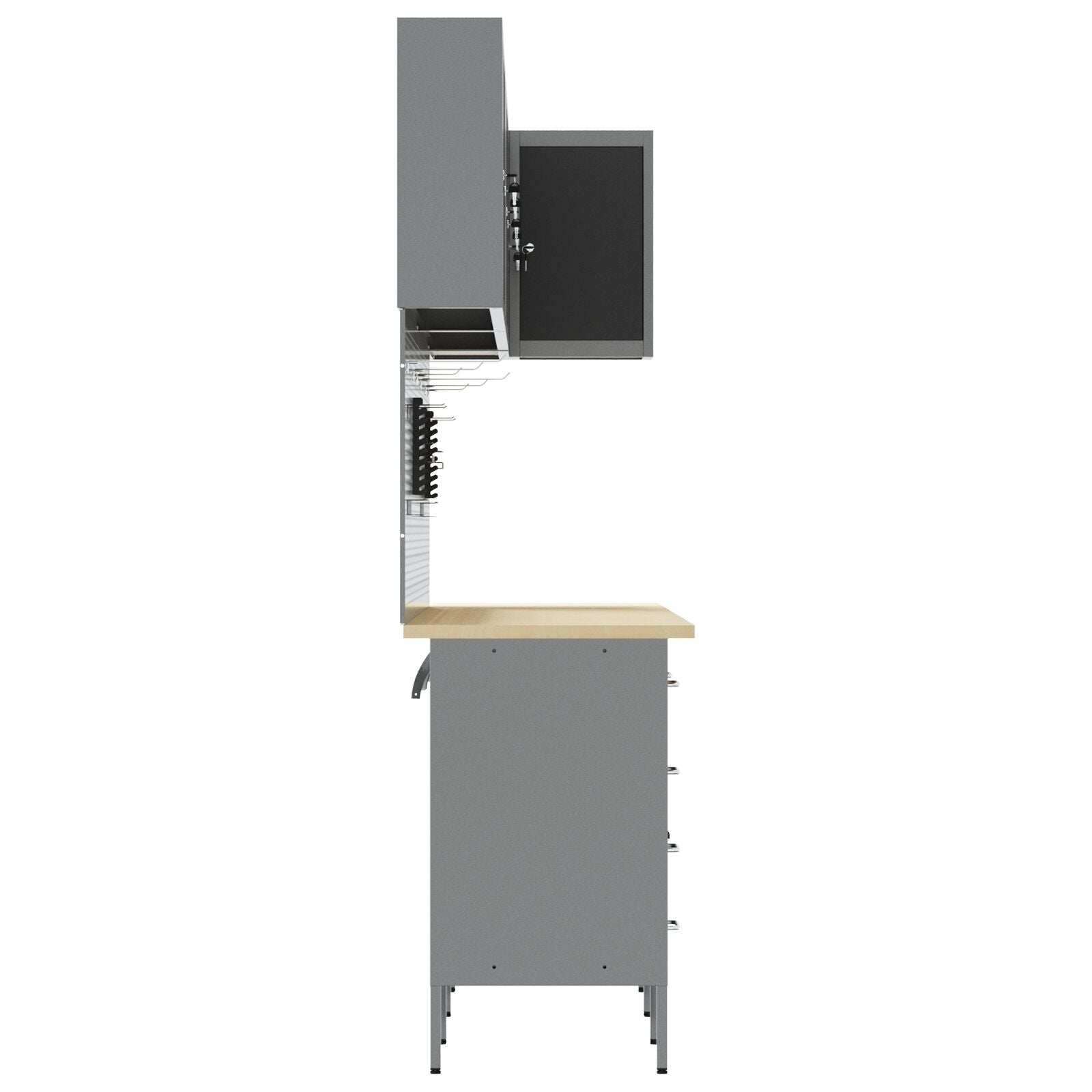 12-Delige Werkbank En Pegboard Set Mdf En Metaal 4x (2x84/2x85 cm) Zwart Tafel + 7x kast + 4x pegboard