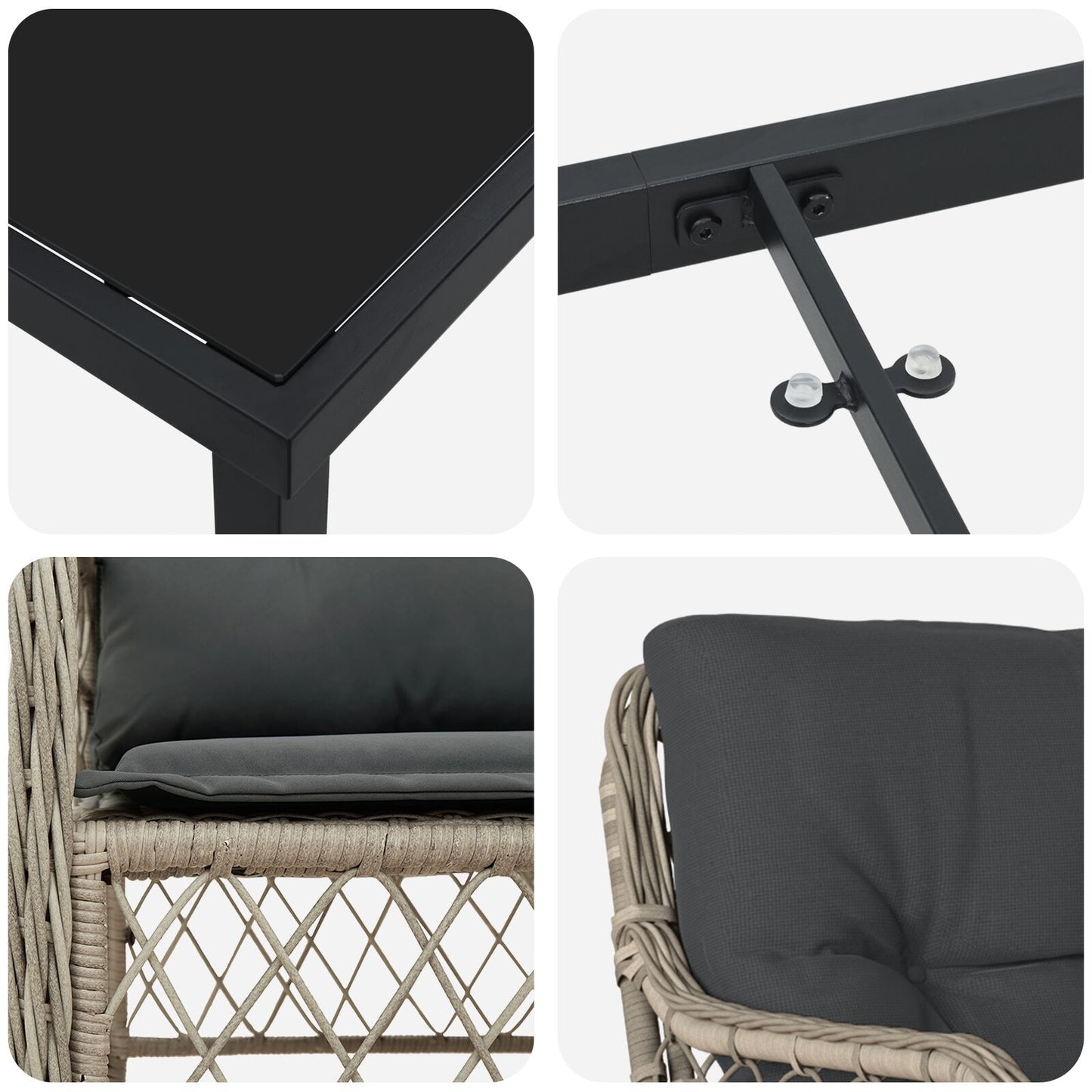 5-Delige Tuin Eetset Met Kussens Lichtgrijs Poly Rattan