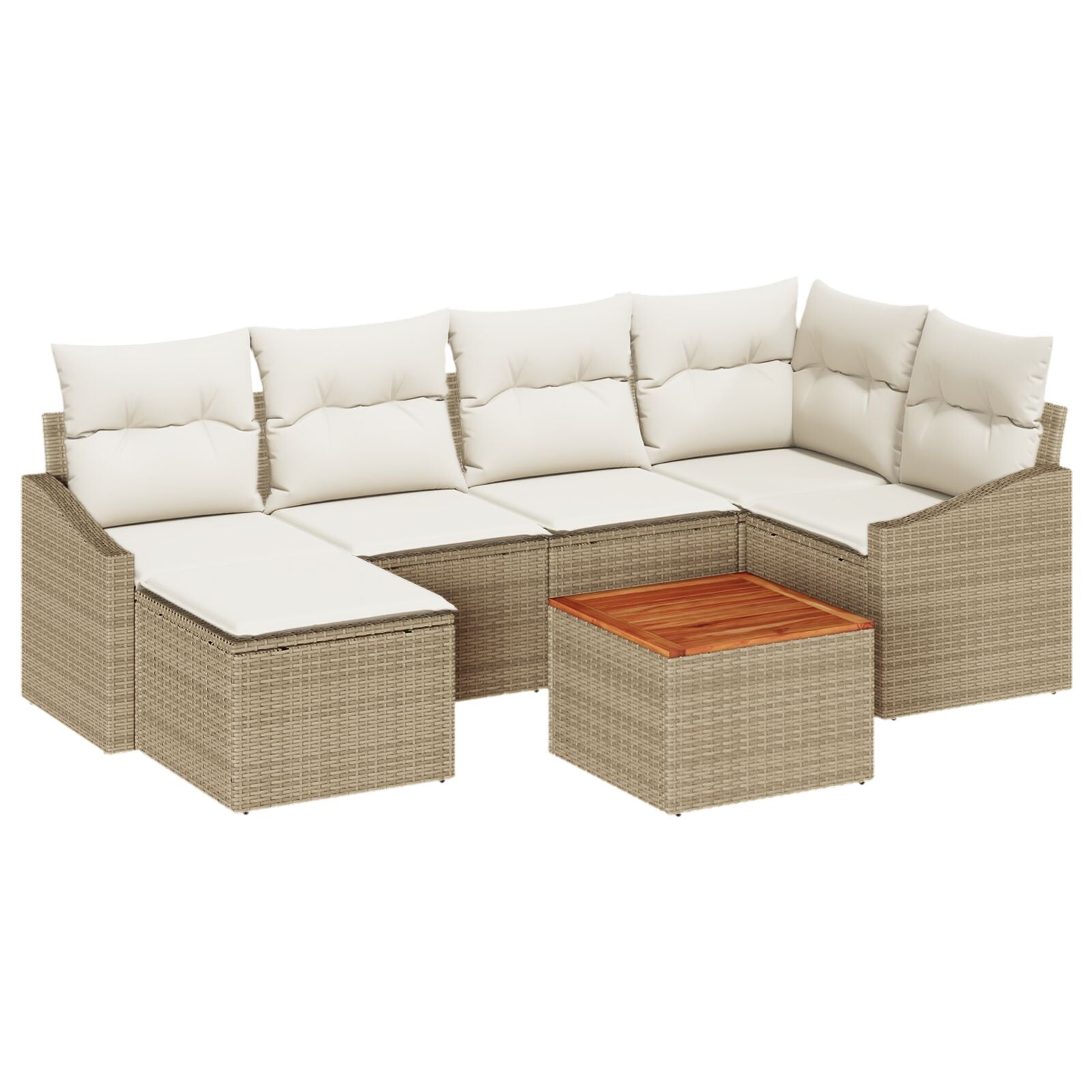 7-Delige Tuinbankset Met Kussens Beige Poly Rattan Acacia