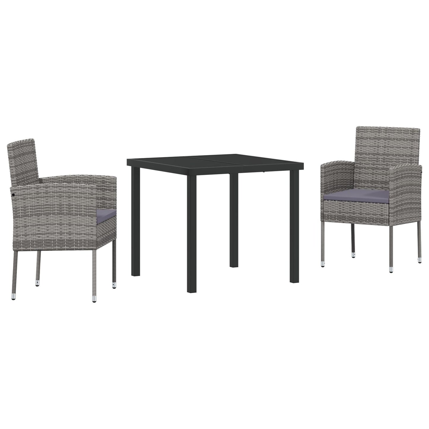 3-Delige Tuin Eetset Met Kussens Grijs Poly Rattan