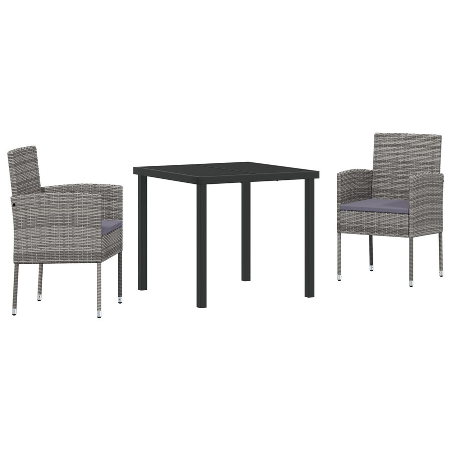 3-Delige Tuin Eetset Met Kussens Grijs Poly Rattan