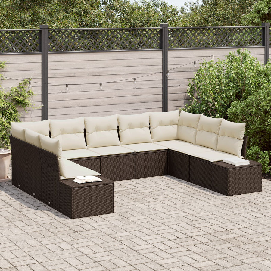 Tuin Sofa Set Set Van 9 Rattan, Polyester Bruin en crème zonder tafel