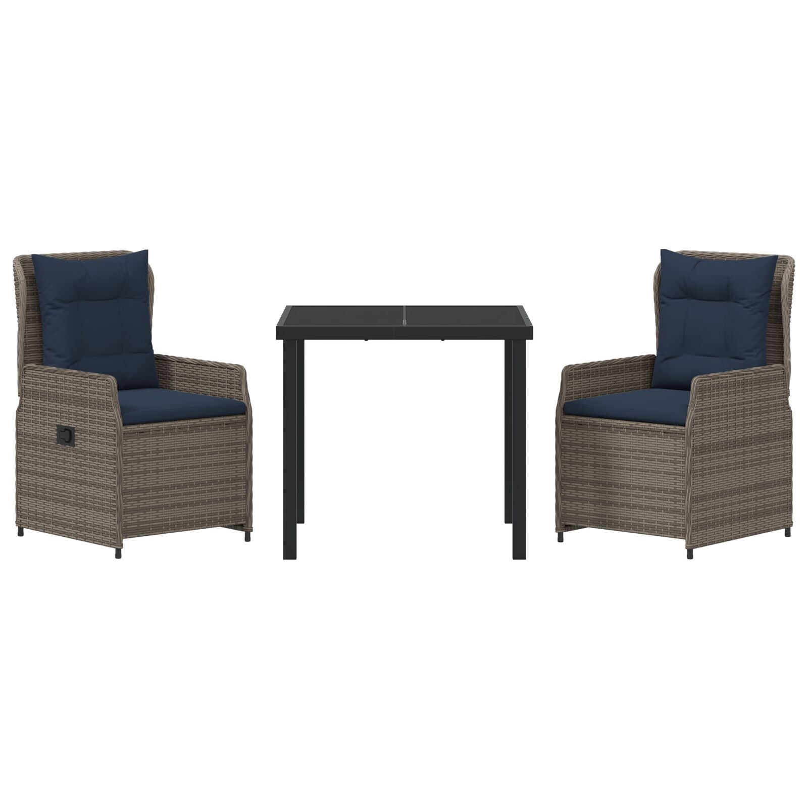 3-Delig Tuin Eetset Grijs Poly Rattan